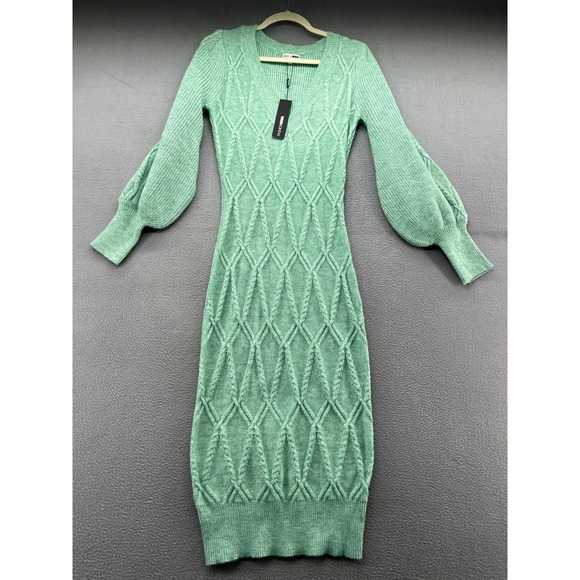 Fashion Nova Dresses & Skirts - Fashion Nova Sweater Dress Sz XL Mint Green Cable Knit Long Sleeve Midi